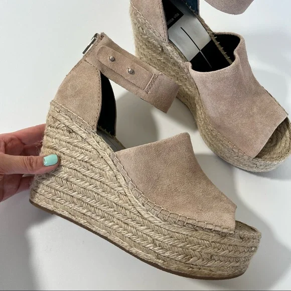 NEW Dolce Vita Suede Espadrille Wedges Taupe Grey 8.5 - Picture 14 of 16
